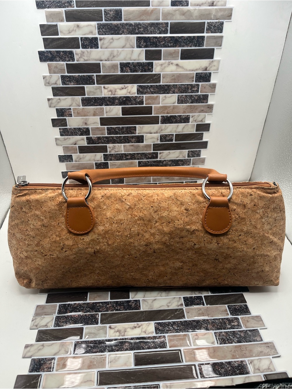 Primeware Cork Barrel Tote Bag with Tan Handles